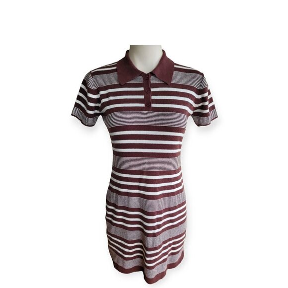 Esprit Vintage 90s Collared Dress, Brown & Cream Stripes - Picture 2 of 11